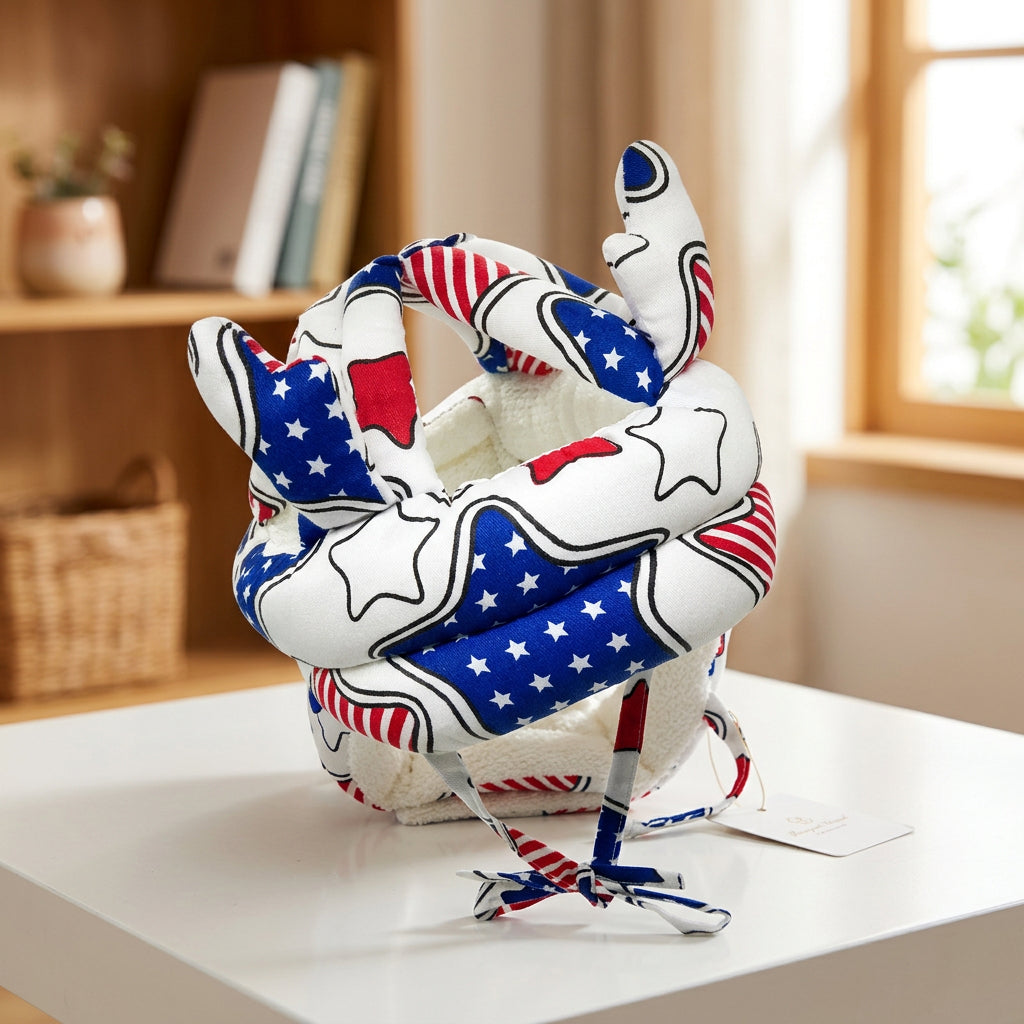 Inflatable rooster with American flag design on a gradient background