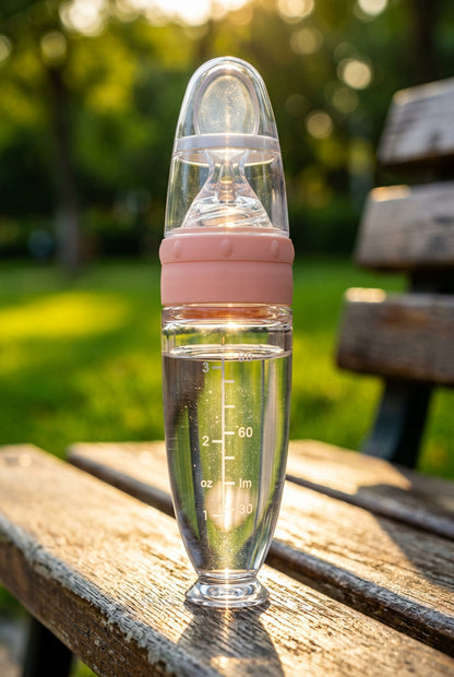 Bottle with measurement markings and dimensions on a white background