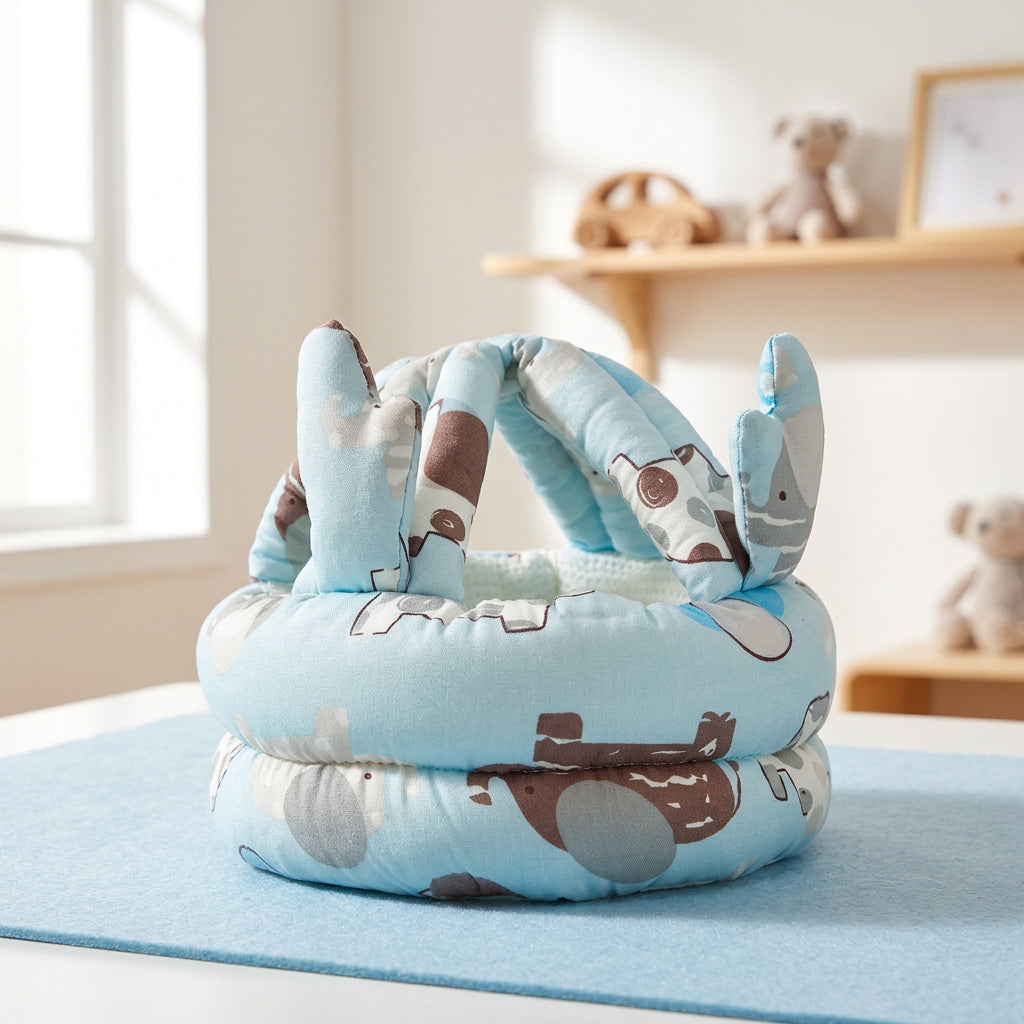 Baby nest with animal pattern on a light blue background