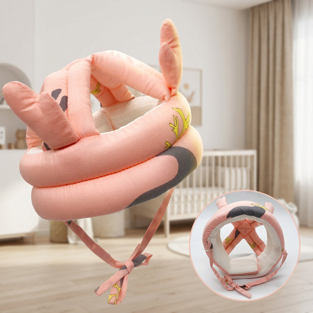 Plush toy shaped like a pink snake with a small face on a beige background