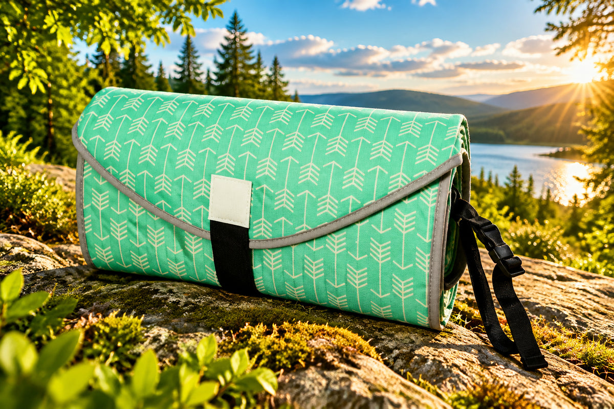 Compact baby changing pad folded for diaper bag storage