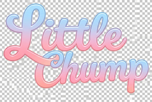 The word 'Little Chump' written in a playful cursive font with a pastel gradient transitioning from peach-orange to pink and light blue, set against a plain white background.