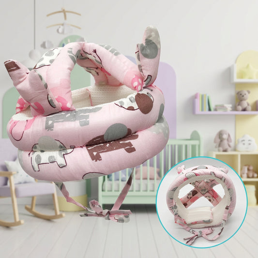 Baby safety ring seat with floral pattern on a pink background